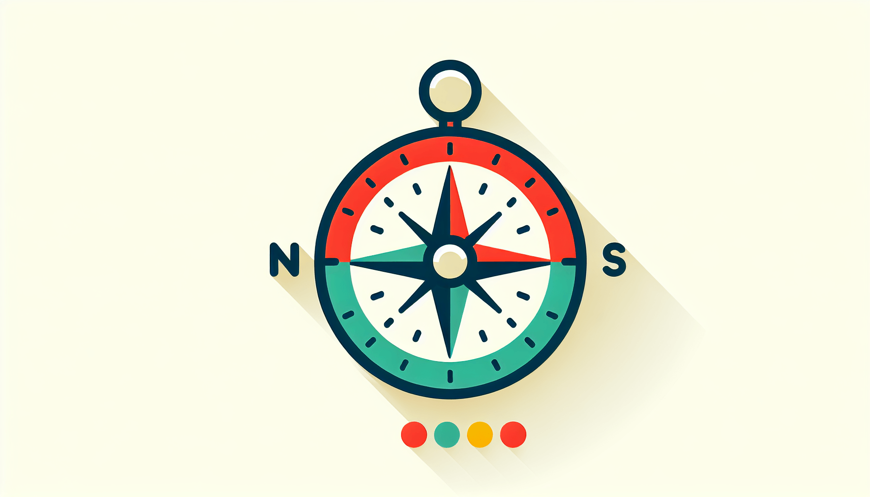 A's -> Compass in flat illustration style and white background, red #f47574, green #88c7a8, yellow #fcc44b, and blue #645bc8 colors.