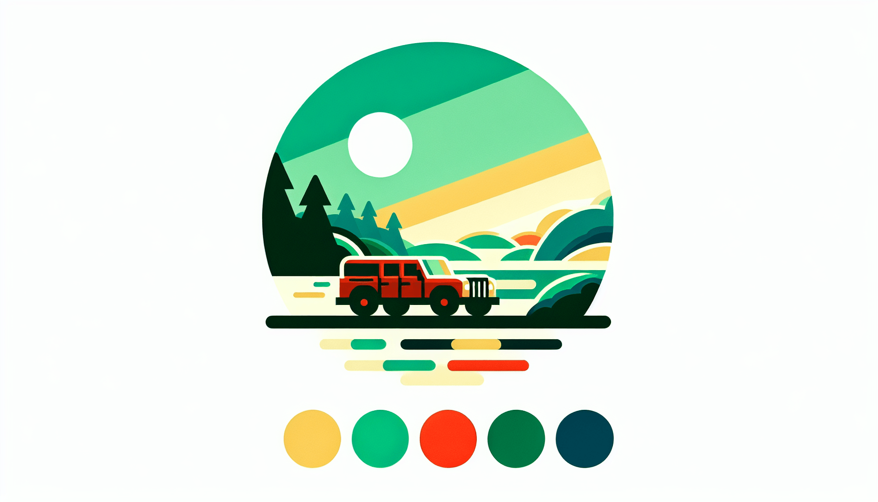 Good experience -> Smooth ride in flat illustration style and white background, red #f47574, green #88c7a8, yellow #fcc44b, and blue #645bc8 colors.