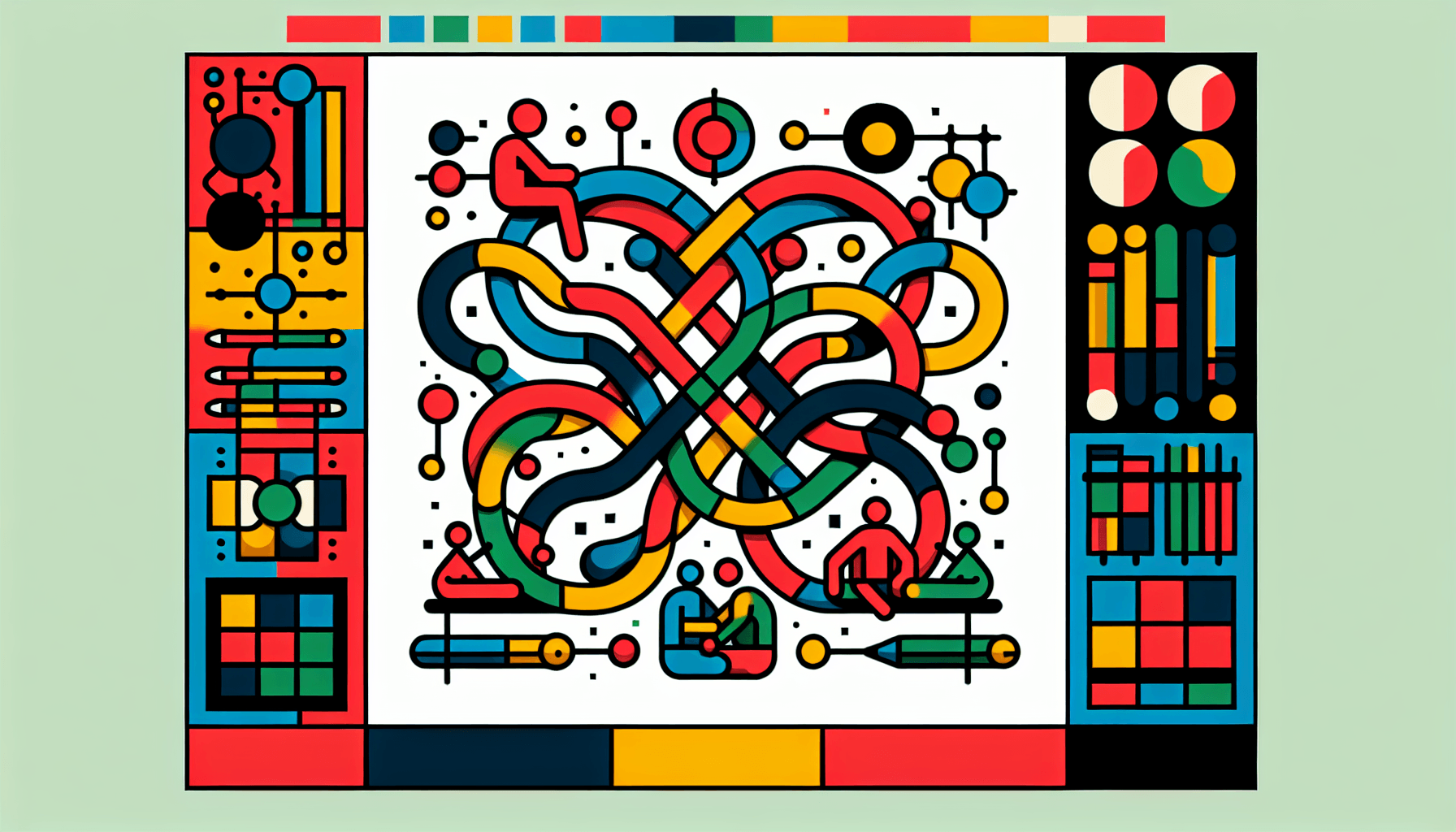 Connection in flat illustration style and white background, red #f47574, green #88c7a8, yellow #fcc44b, and blue #645bc8 colors.