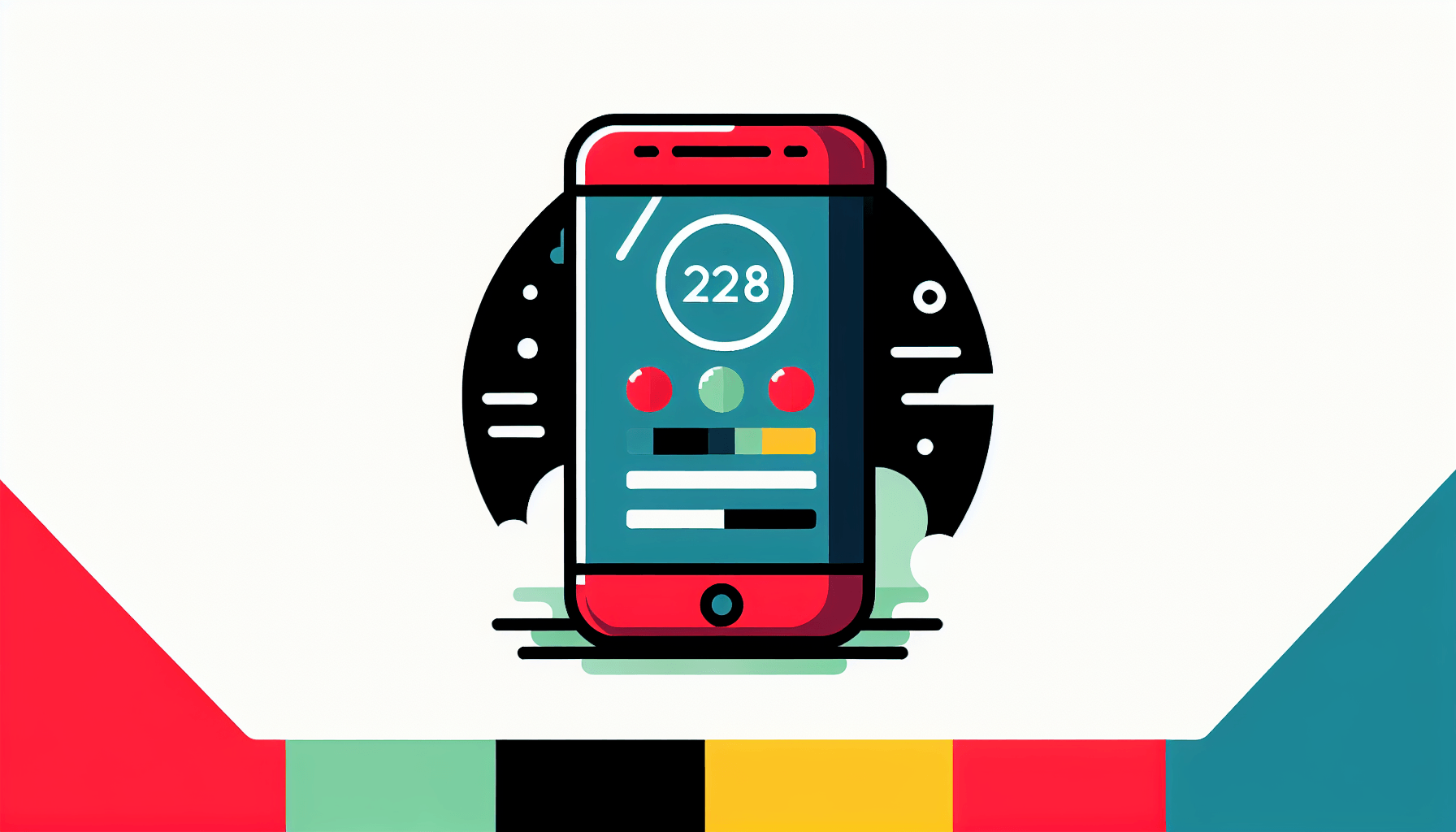 Target market age -> Smartphone in flat illustration style and white background, red #f47574, green #88c7a8, yellow #fcc44b, and blue #645bc8 colors.
