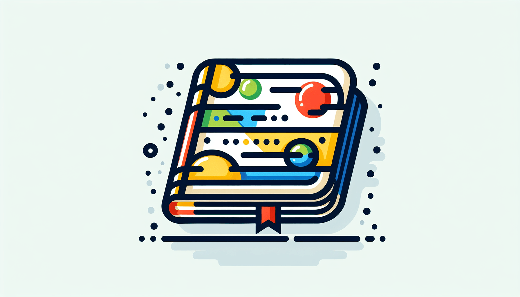 Educational -> Textbook in flat illustration style and white background, red #f47574, green #88c7a8, yellow #fcc44b, and blue #645bc8 colors.