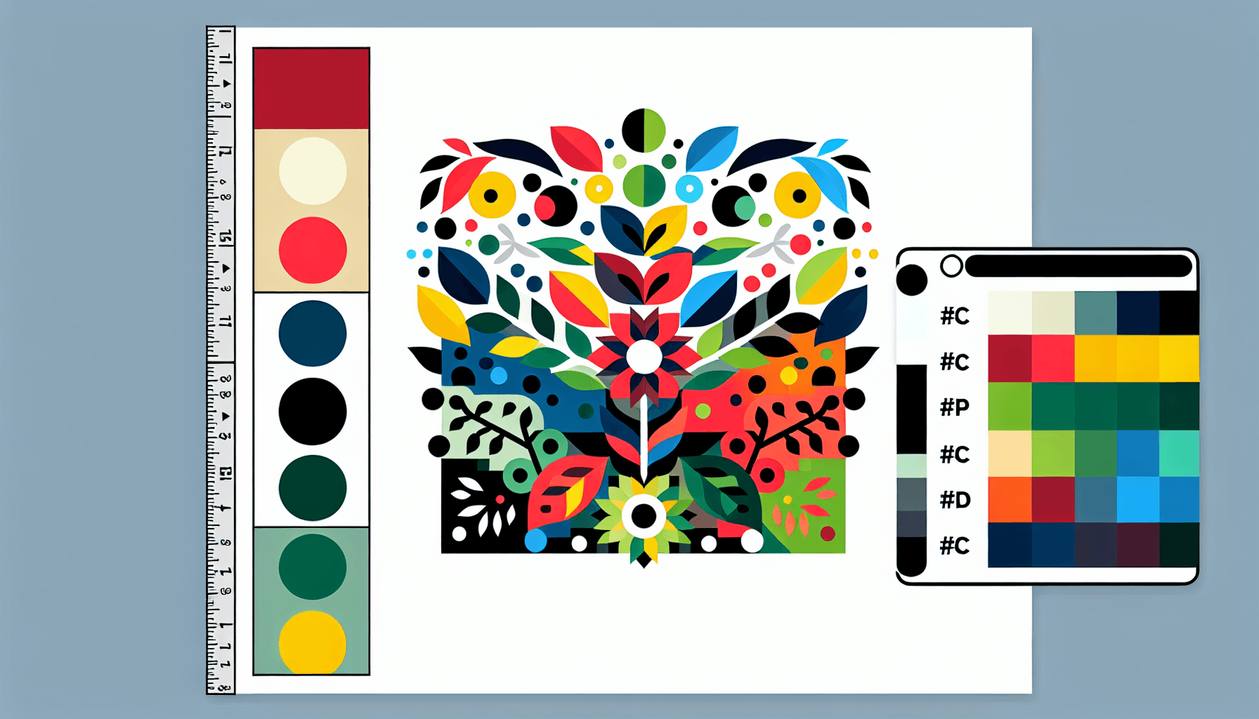 Different from competitors -> Unique in flat illustration style and white background, red #f47574, green #88c7a8, yellow #fcc44b, and blue #645bc8 colors.
