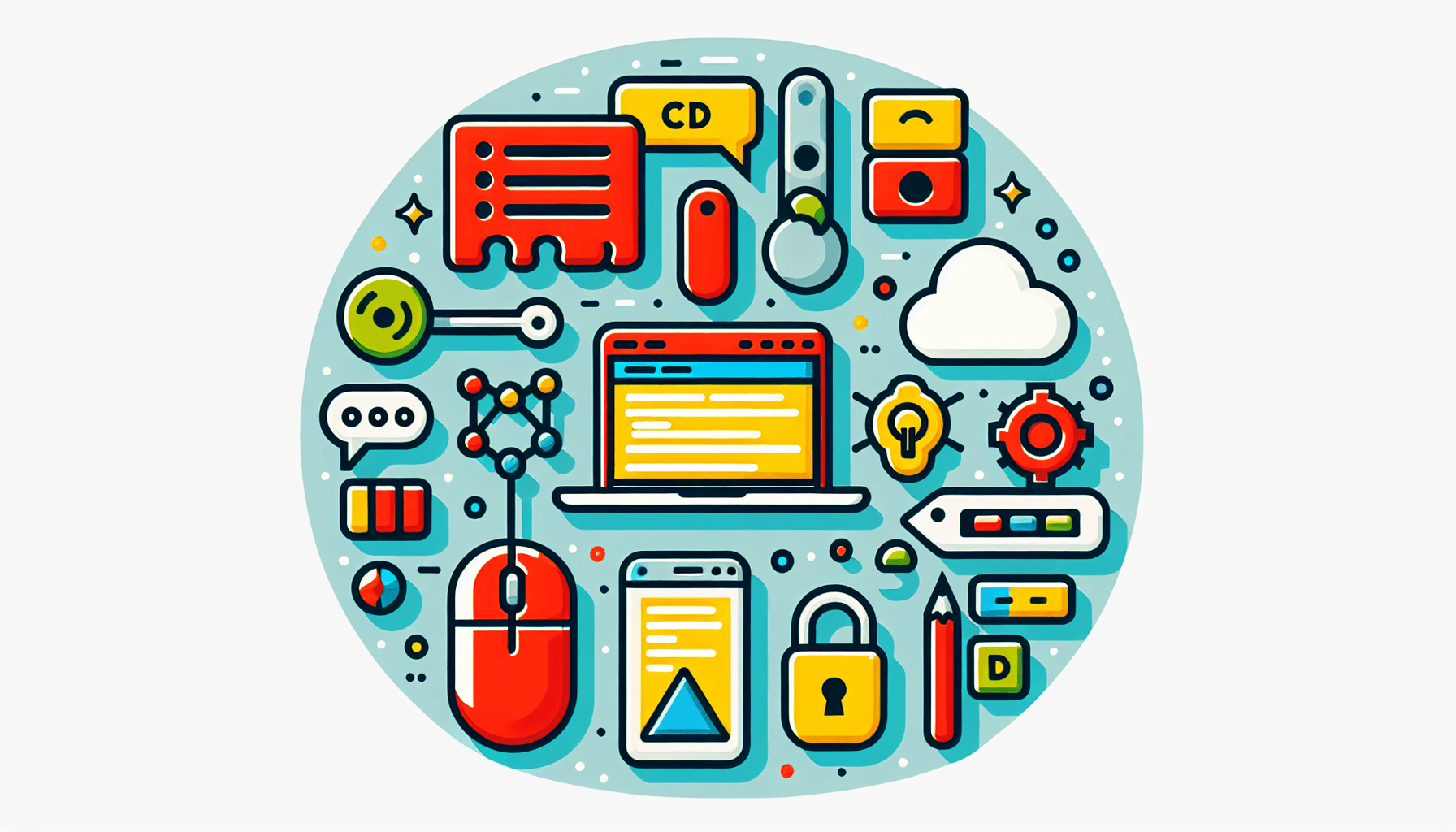 Software toolkit in flat illustration style and white background, red #f47574, green #88c7a8, yellow #fcc44b, and blue #645bc8 colors.