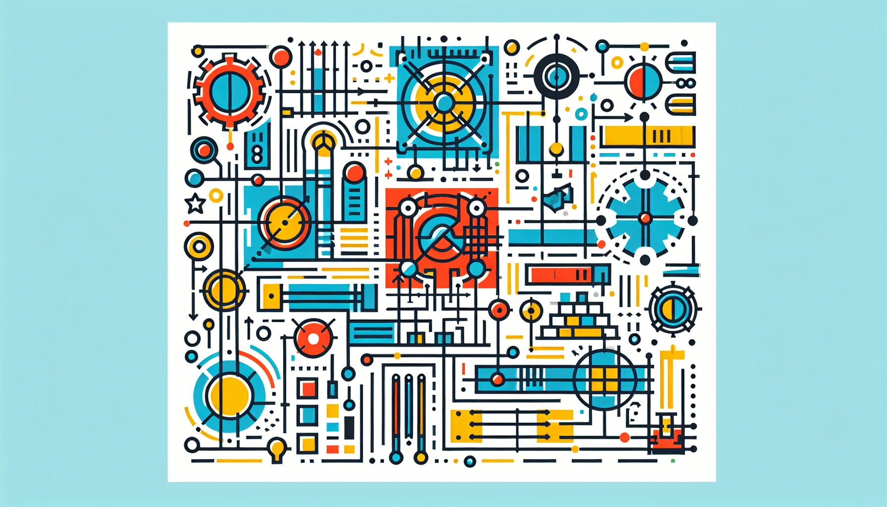 Ejemplo -> Plano en estilo de ilustración plana y fondo blanco, colores rojo #f47574, verde #88c7a8, amarillo #fcc44b y azul #645bc8.