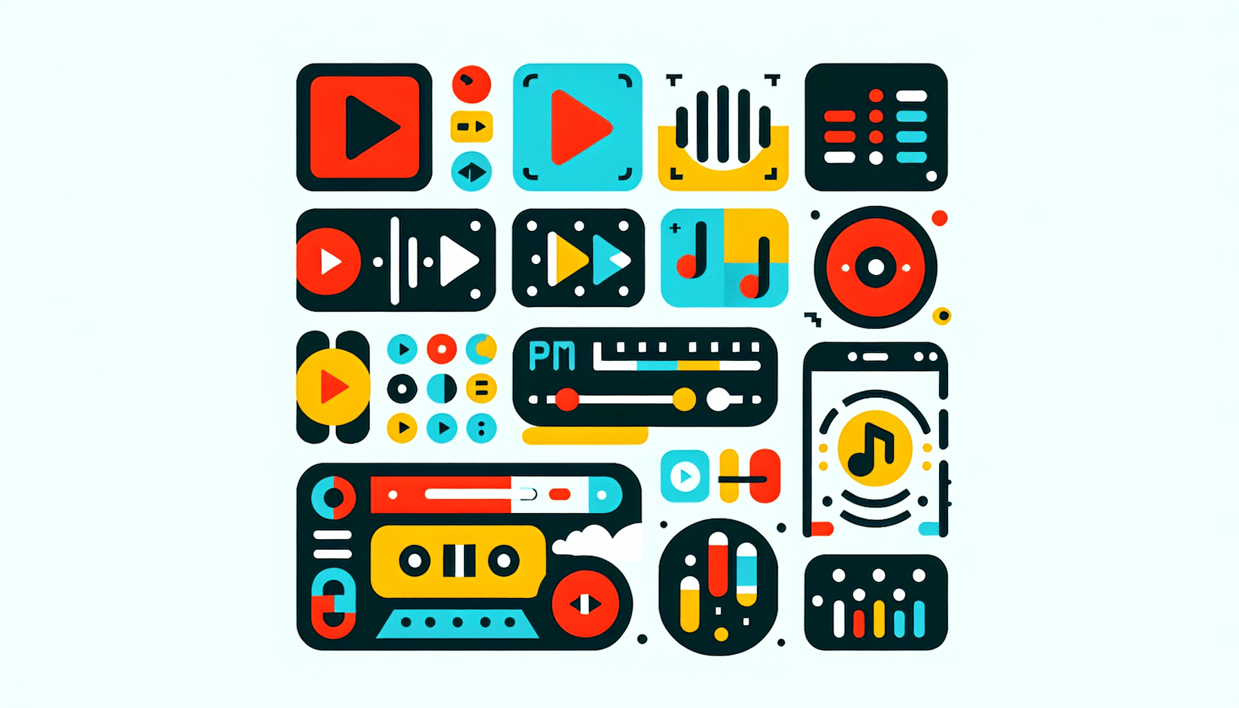 Targeting options -> Playlist in flat illustration style and white background, red #f47574, green #88c7a8, yellow #fcc44b, and blue #645bc8 colors.