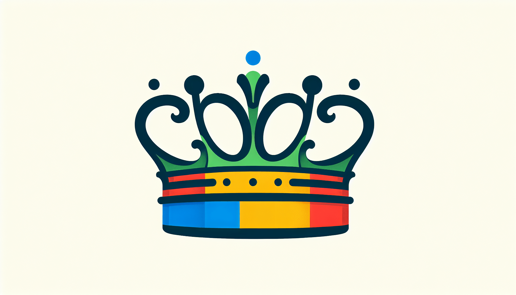 Crown in flat illustration style and white background, red #f47574, green #88c7a8, yellow #fcc44b, and blue #645bc8 colors.