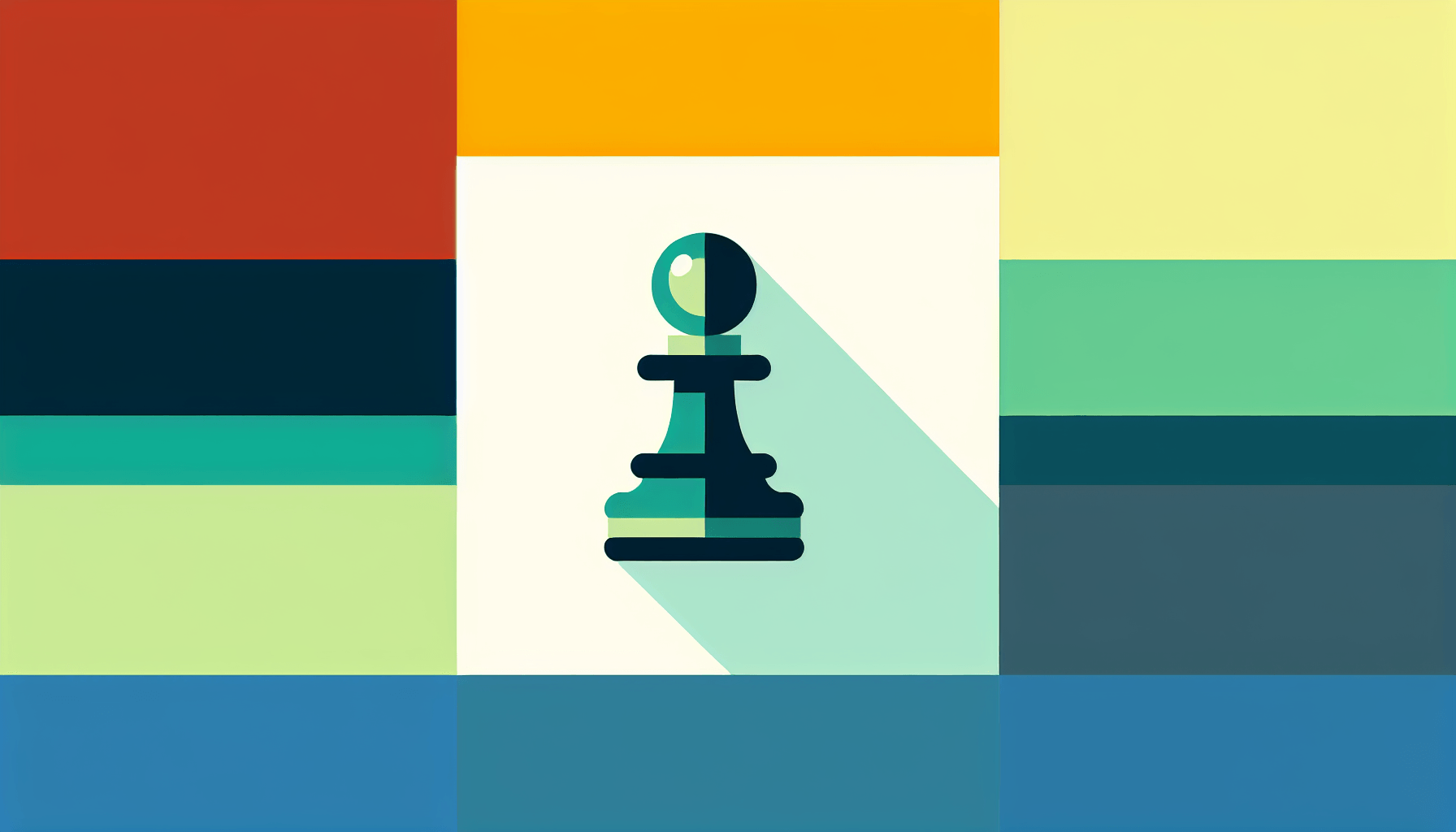 Competitor -> Chess piece in flat illustration style and white background, red #f47574, green #88c7a8, yellow #fcc44b, and blue #645bc8 colors.