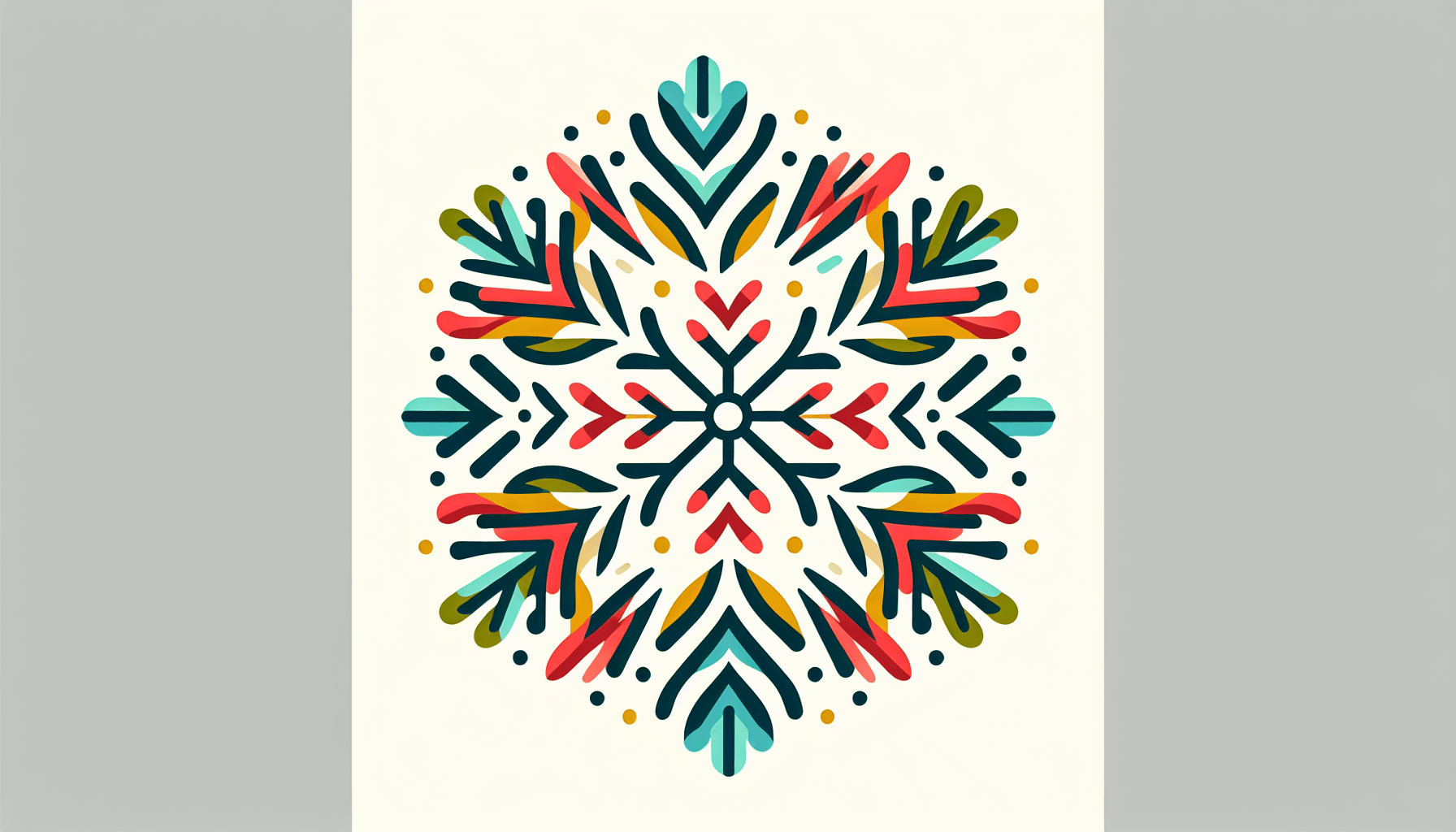 Uniqueness -> Snowflake in flat illustration style and white background, red #f47574, green #88c7a8, yellow #fcc44b, and blue #645bc8 colors.