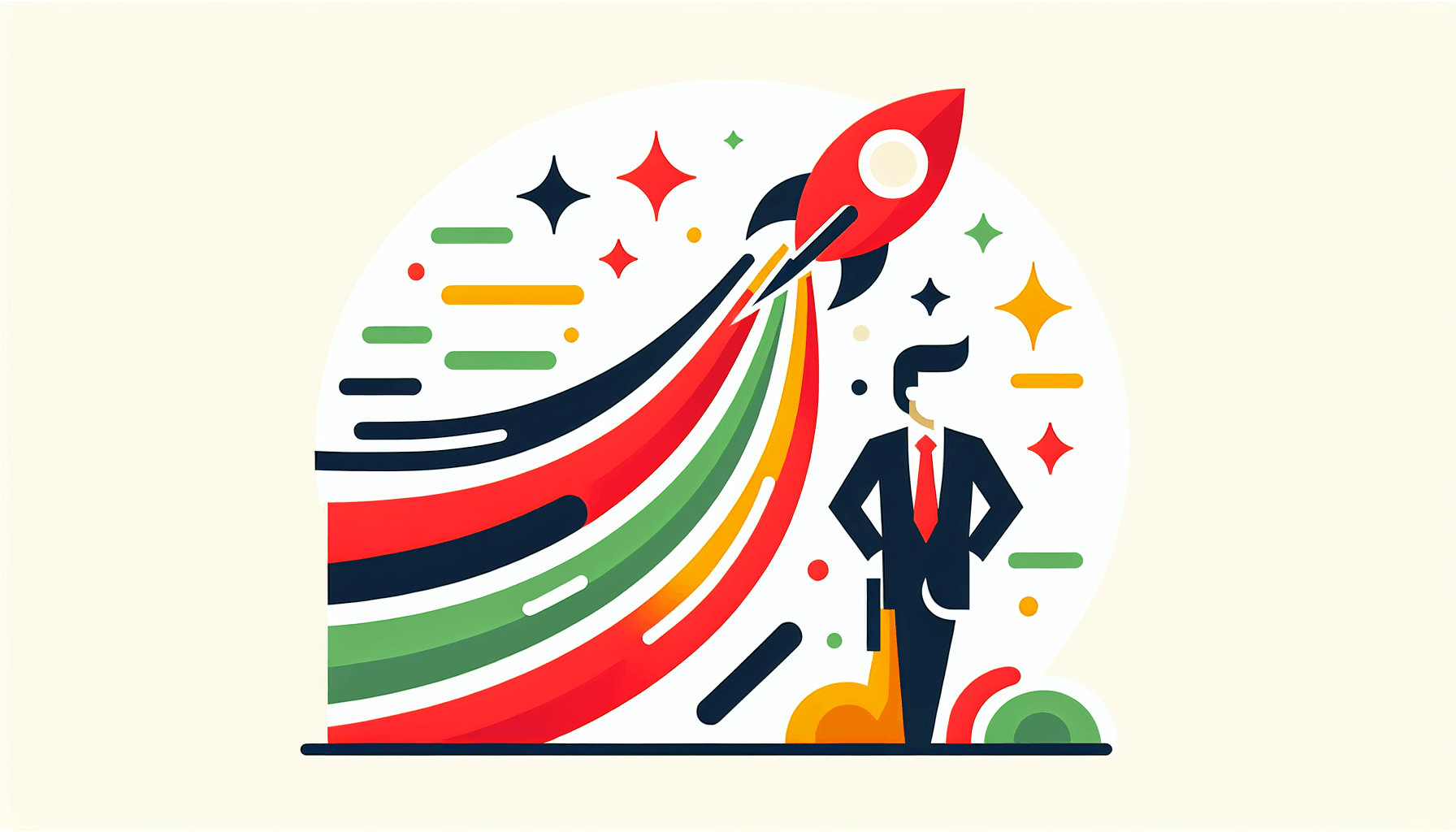 Nike's business strategy -> Swoosh effect in flat illustration style and white background, red #f47574, green #88c7a8, yellow #fcc44b, and blue #645bc8 colors.