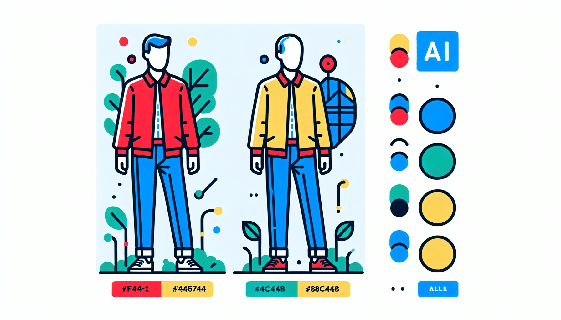 What are the three AI models? in flat illustration style and white background, red #f47574, green #88c7a8, yellow #fcc44b, and blue #645bc8 colors.