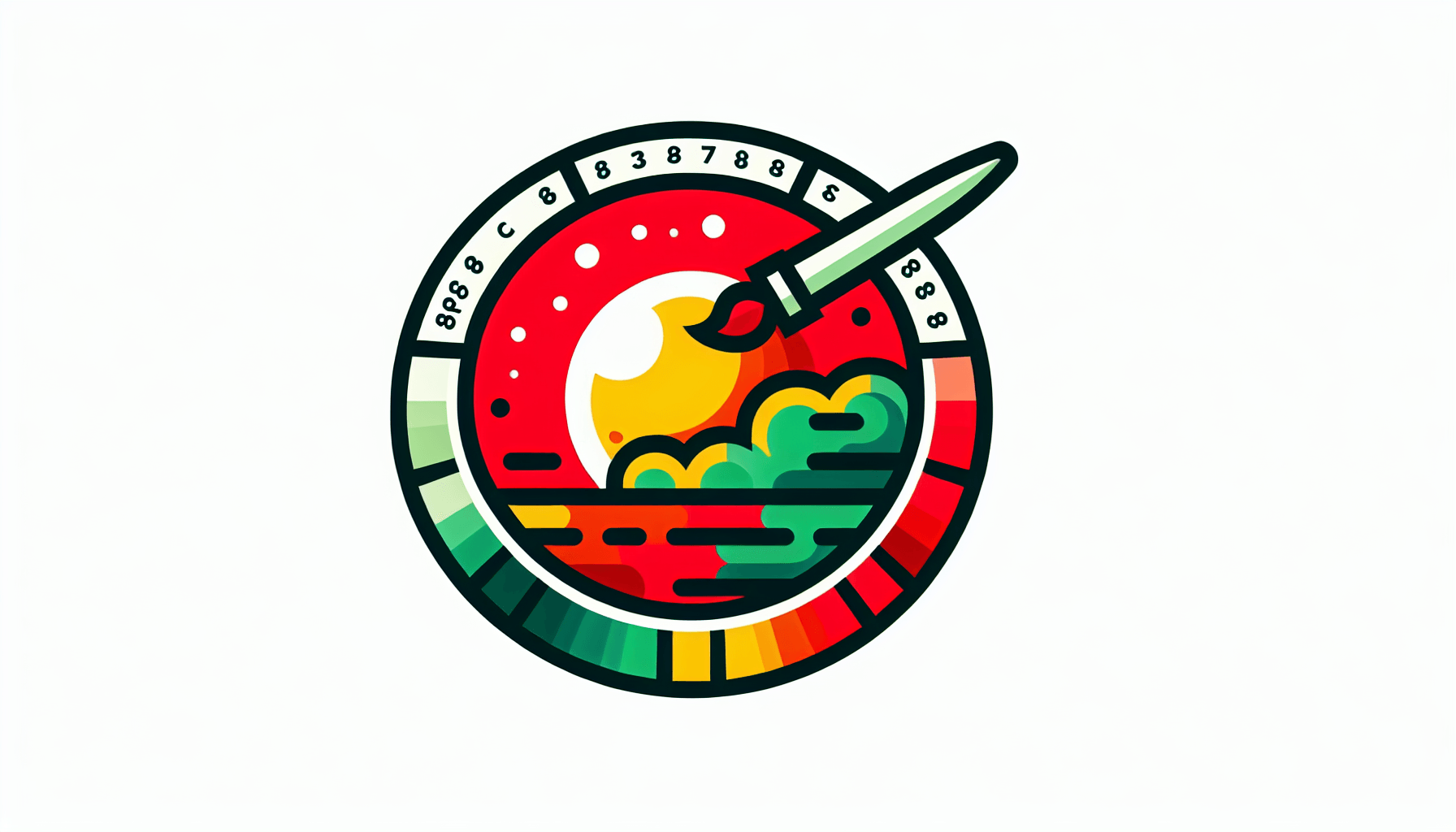Branding -> Logo in flat illustration style and white background, red #f47574, green #88c7a8, yellow #fcc44b, and blue #645bc8 colors.