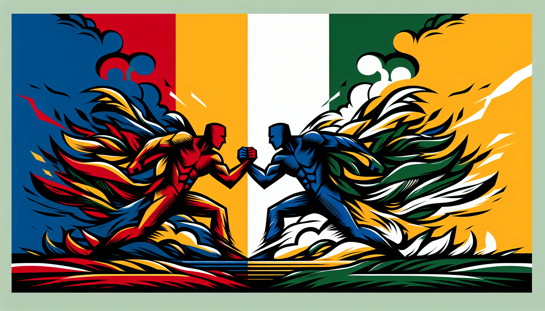 Biggest competitor -> Rival in flat illustration style and white background, red #f47574, green #88c7a8, yellow #fcc44b, and blue #645bc8 colors.