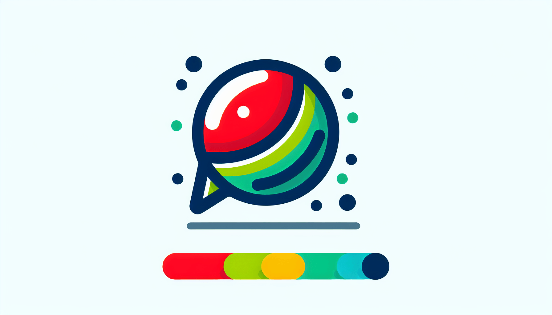 WhatsApp -> Chat bubble in flat illustration style and white background, red #f47574, green #88c7a8, yellow #fcc44b, and blue #645bc8 colors.