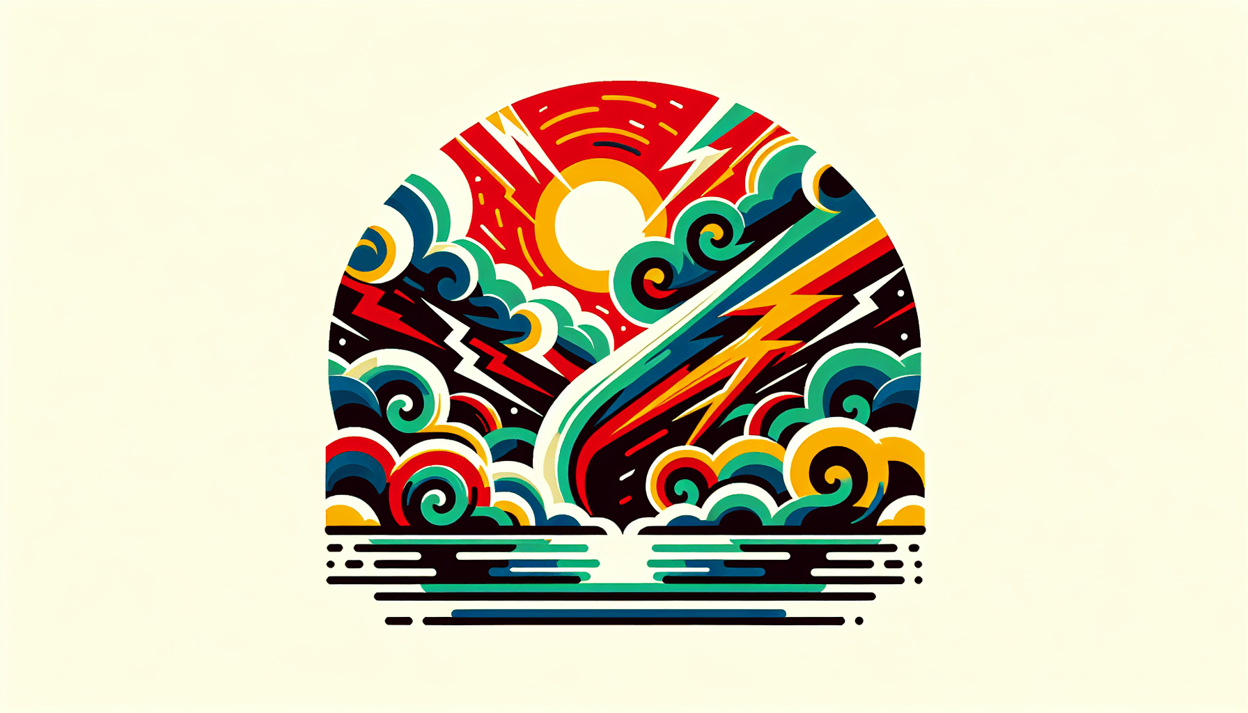 Biggest rival -> Storm in flat illustration style and white background, red #f47574, green #88c7a8, yellow #fcc44b, and blue #645bc8 colors.