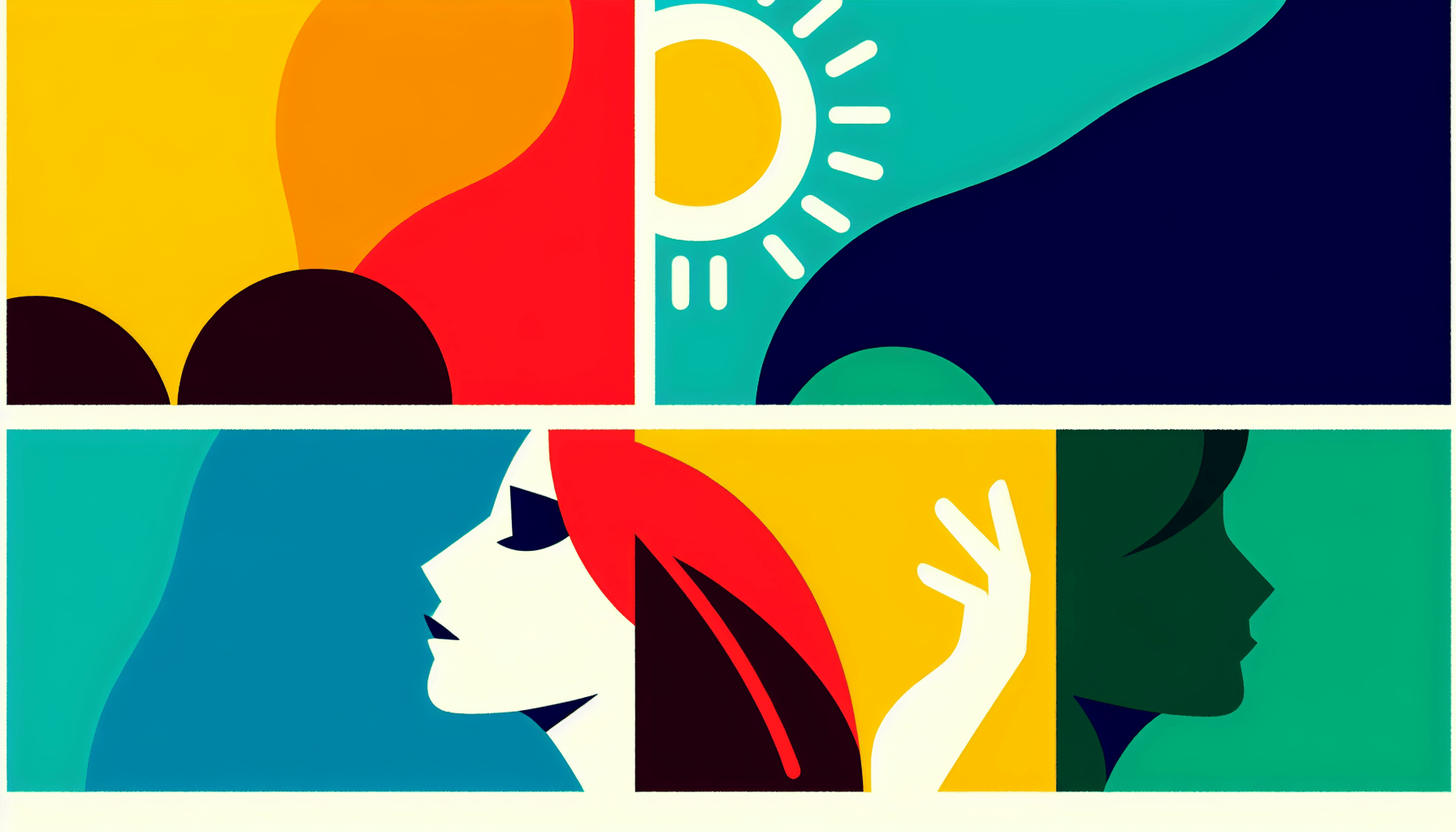 Age aimed at -> Teenager in flat illustration style and white background, red #f47574, green #88c7a8, yellow #fcc44b, and blue #645bc8 colors.