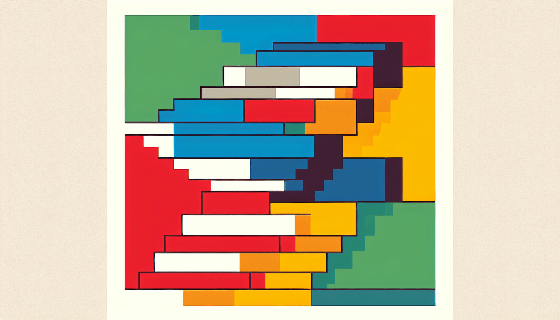 Stages -> Steps in flat illustration style and white background, red #f47574, green #88c7a8, yellow #fcc44b, and blue #645bc8 colors.
