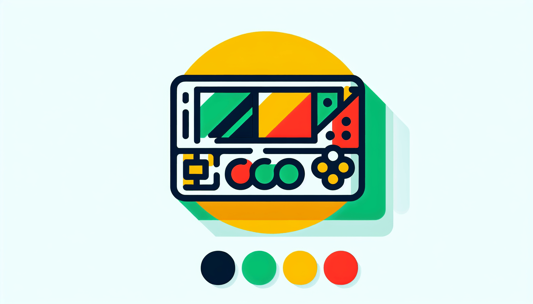 Based on technology -> Gadget in flat illustration style and white background, red #f47574, green #88c7a8, yellow #fcc44b, and blue #645bc8 colors.