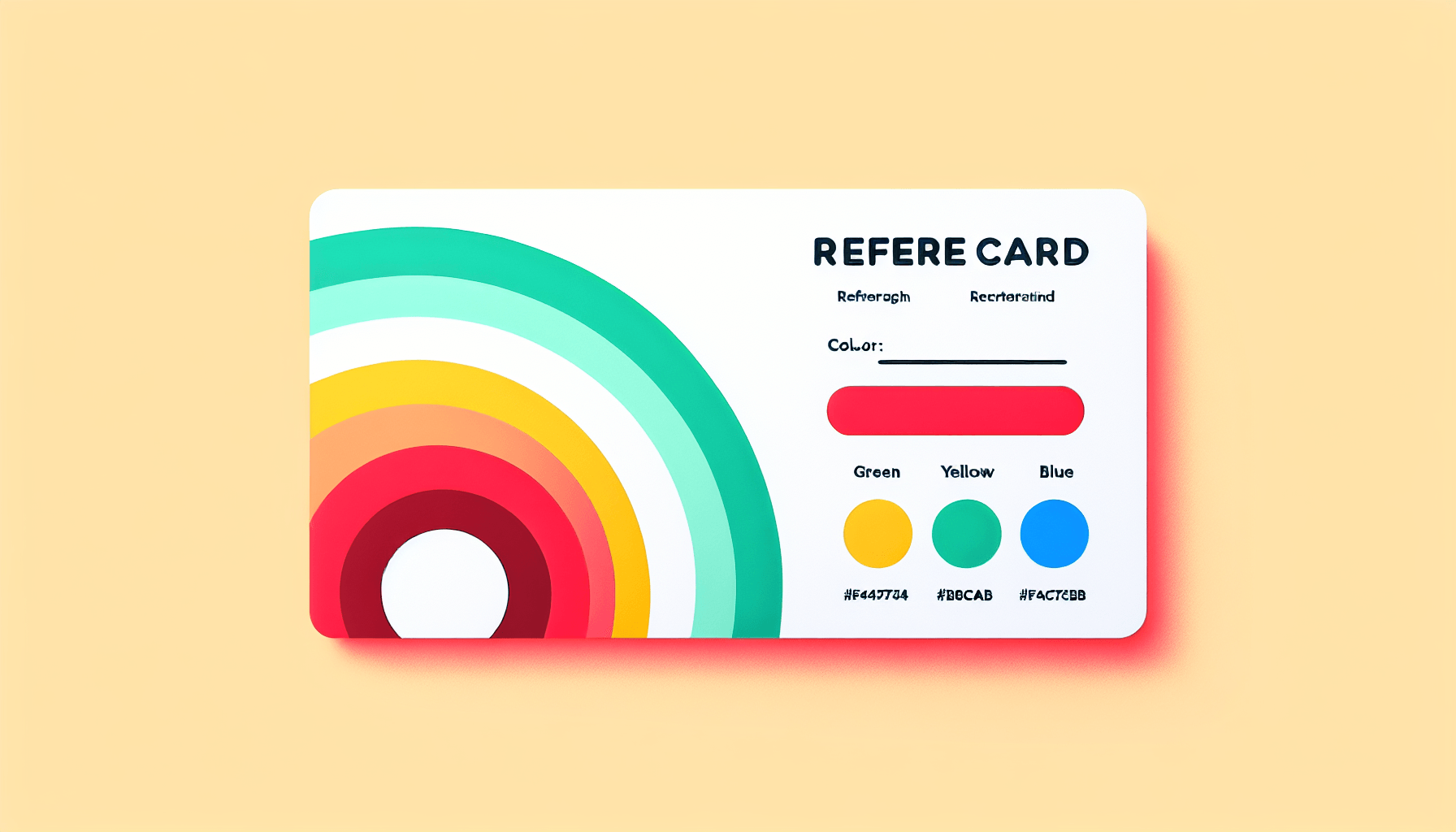 Referral card in flat illustration style and white background, red #f47574, green #88c7a8, yellow #fcc44b, and blue #645bc8 colors.