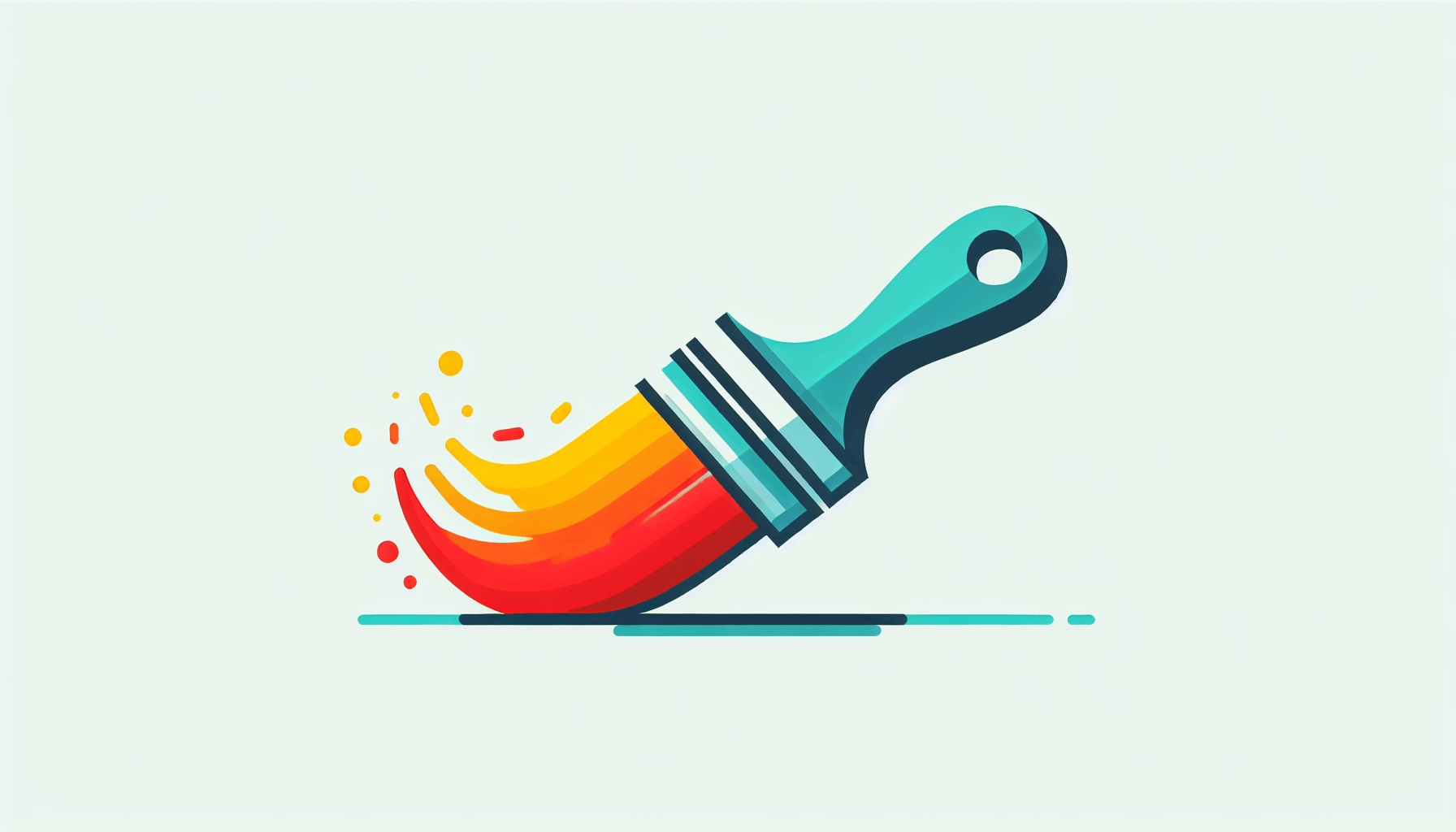 Hobby crafts -> Paintbrush in flat illustration style and white background, red #f47574, green #88c7a8, yellow #fcc44b, and blue #645bc8 colors.