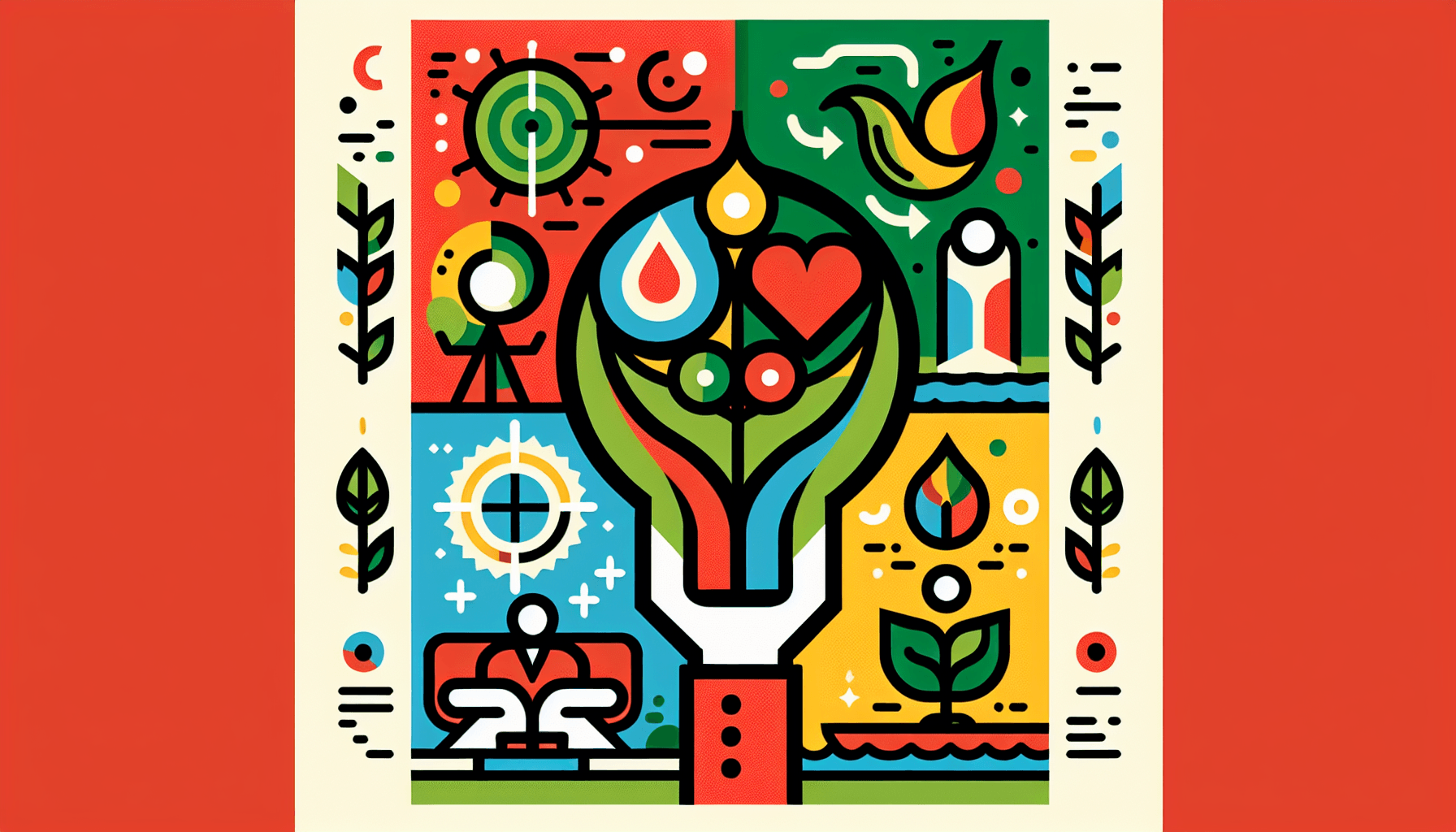 Beliefs -> Foundation in flat illustration style and white background, red #f47574, green #88c7a8, yellow #fcc44b, and blue #645bc8 colors.
