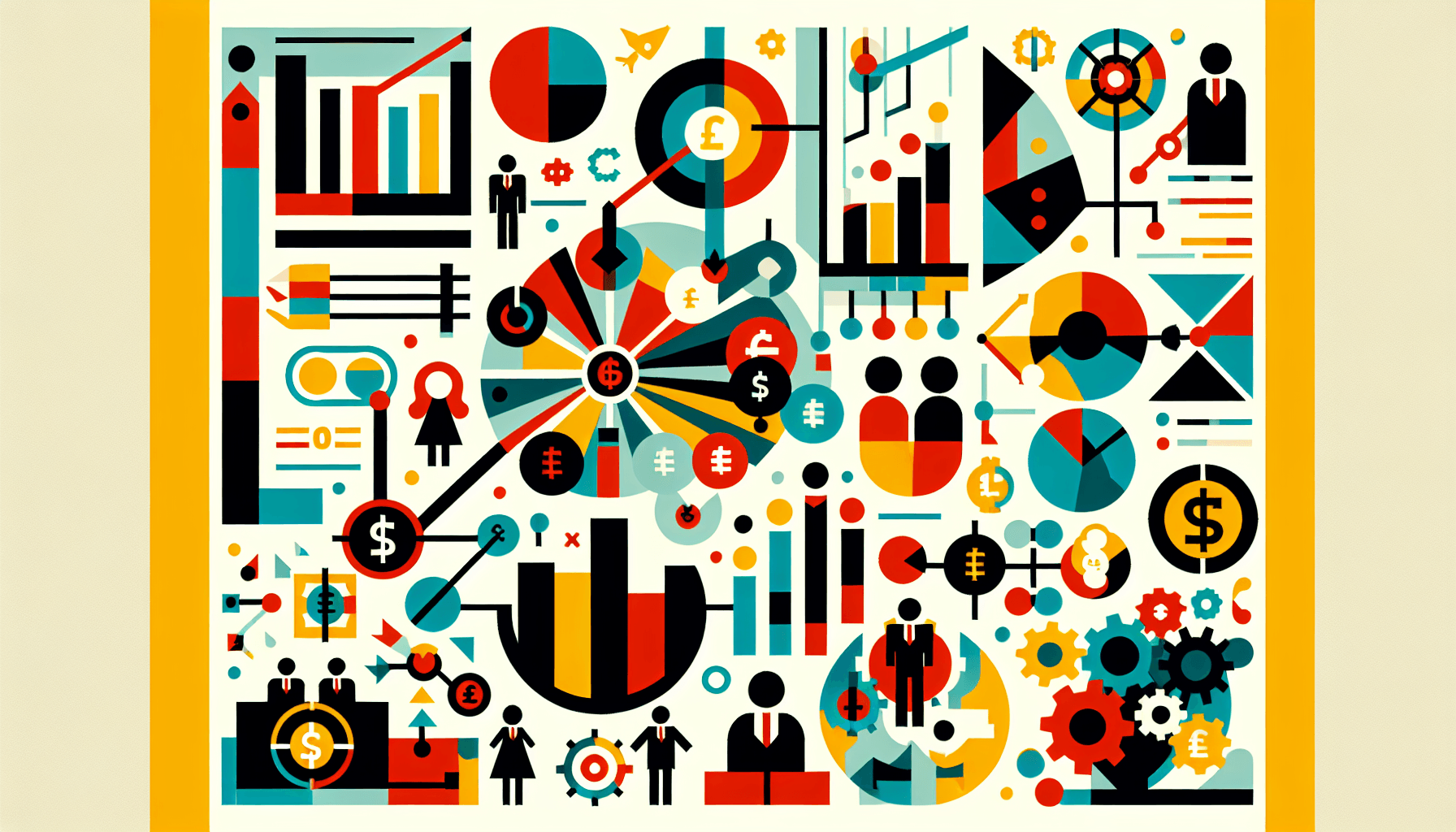 Business model in flat illustration style and white background, red #f47574, green #88c7a8, yellow #fcc44b, and blue #645bc8 colors.