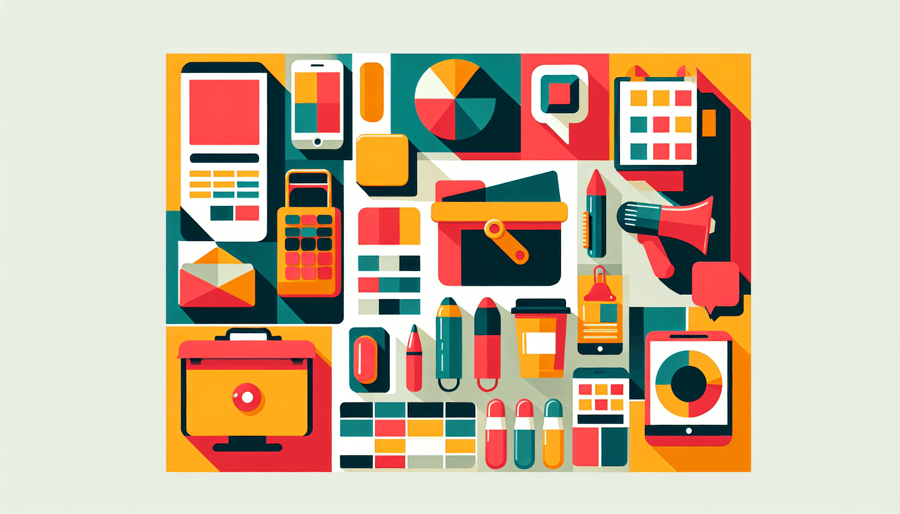 Shopify marketing -> Promotional tactics in flat illustration style and white background, red #f47574, green #88c7a8, yellow #fcc44b, and blue #645bc8 colors.