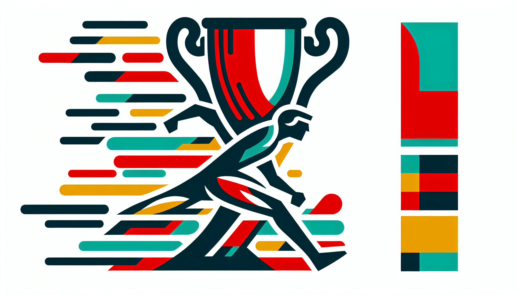 Nike's success -> Endurance trophy in flat illustration style and white background, red #f47574, green #88c7a8, yellow #fcc44b, and blue #645bc8 colors.