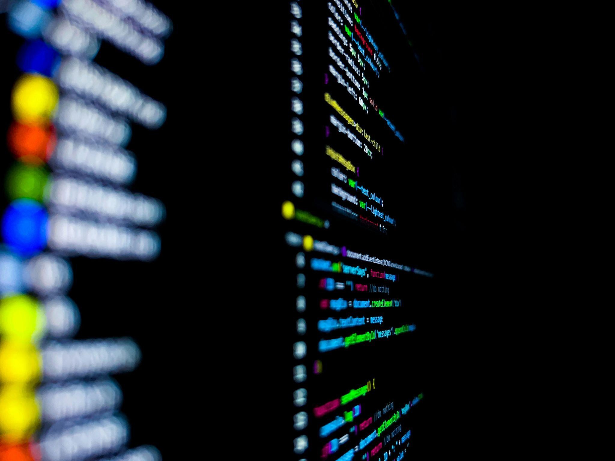 Close-up view of software source code for backend development