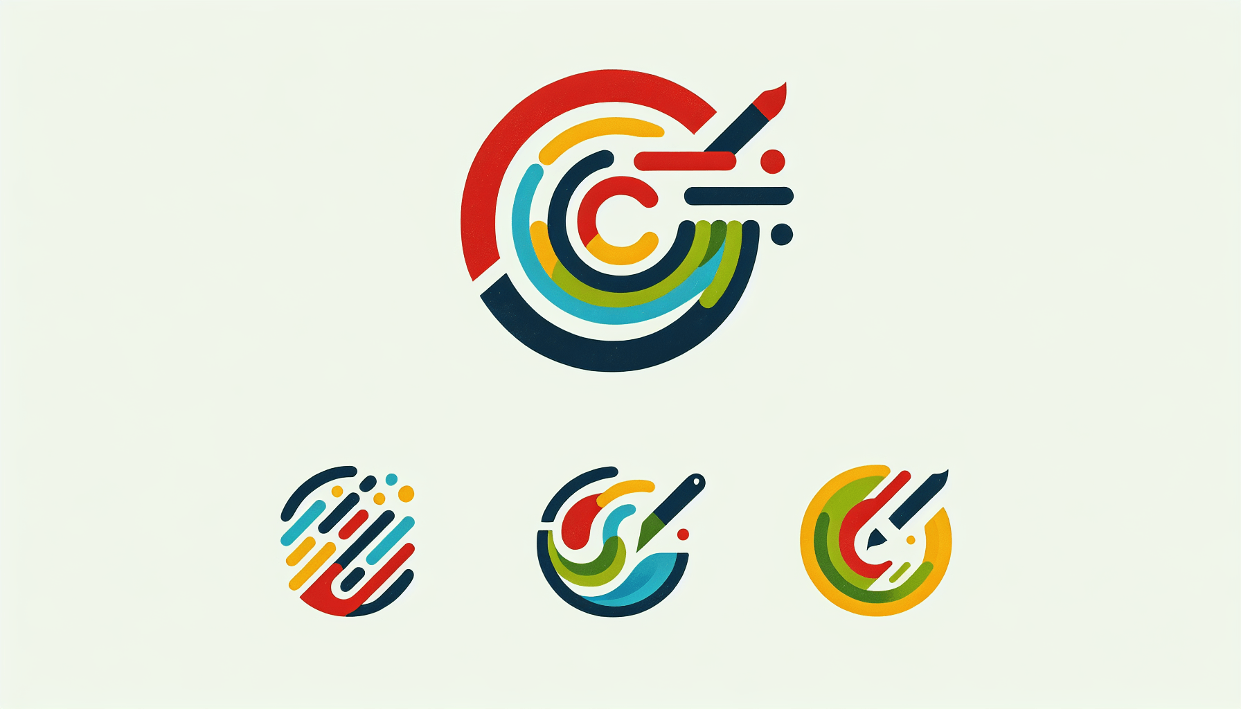 Branding -> Logo in flat illustration style and white background, red #f47574, green #88c7a8, yellow #fcc44b, and blue #645bc8 colors.