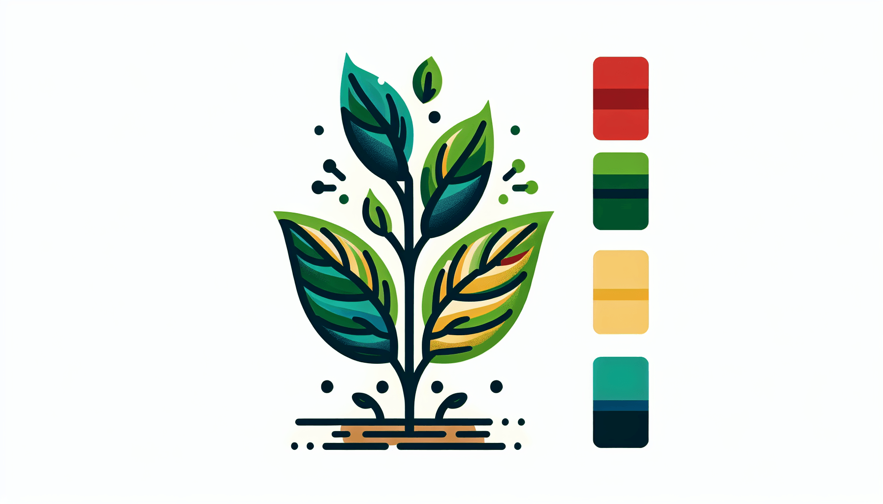 Seedling in flat illustration style and white background, red #f47574, green #88c7a8, yellow #fcc44b, and blue #645bc8 colors.