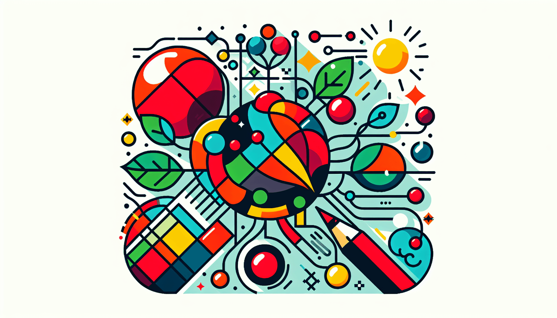 Web in flat illustration style and white background, red #f47574, green #88c7a8, yellow #fcc44b, and blue #645bc8 colors.