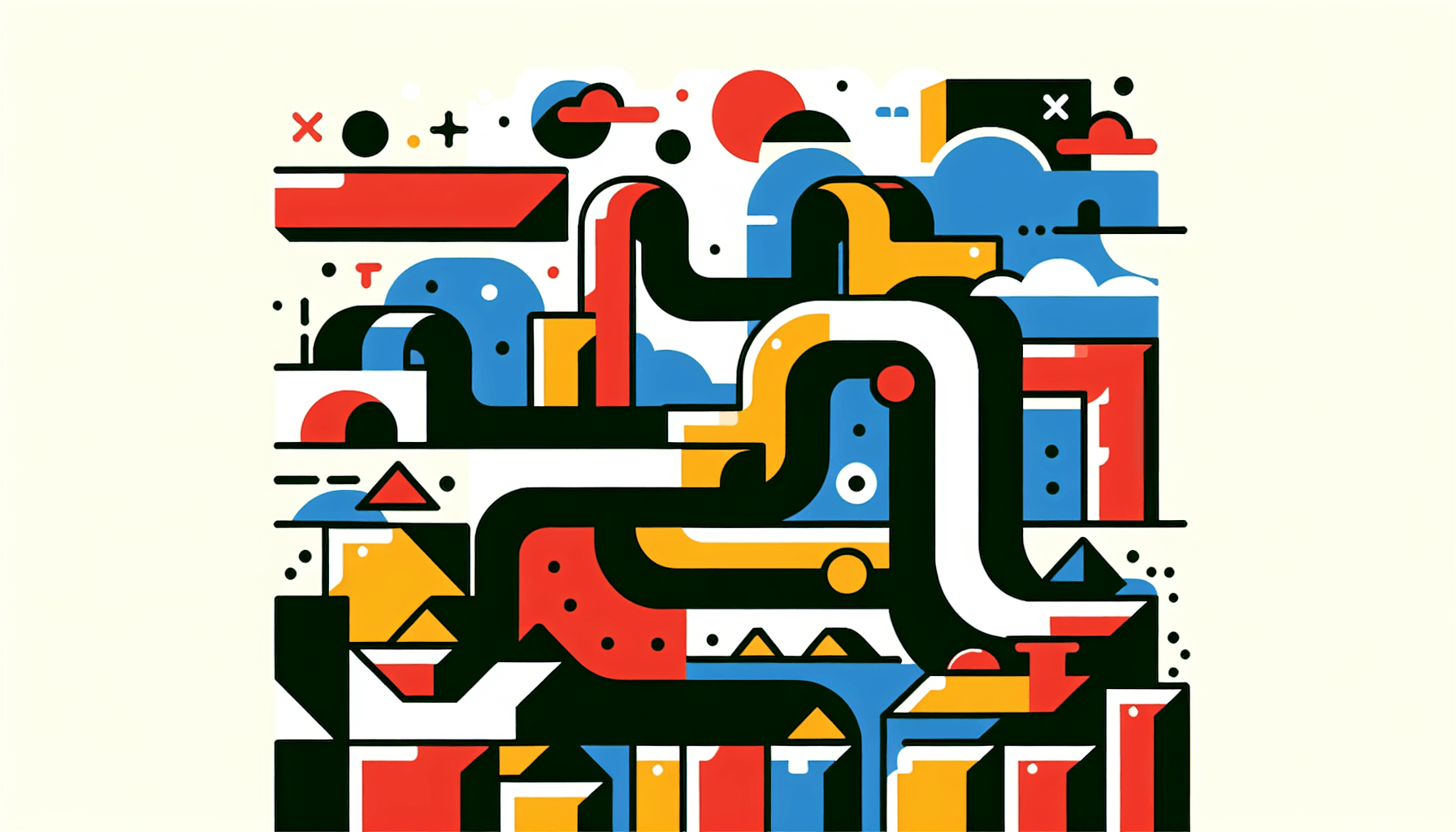 Obstacles in flat illustration style and white background, red #f47574, green #88c7a8, yellow #fcc44b, and blue #645bc8 colors.