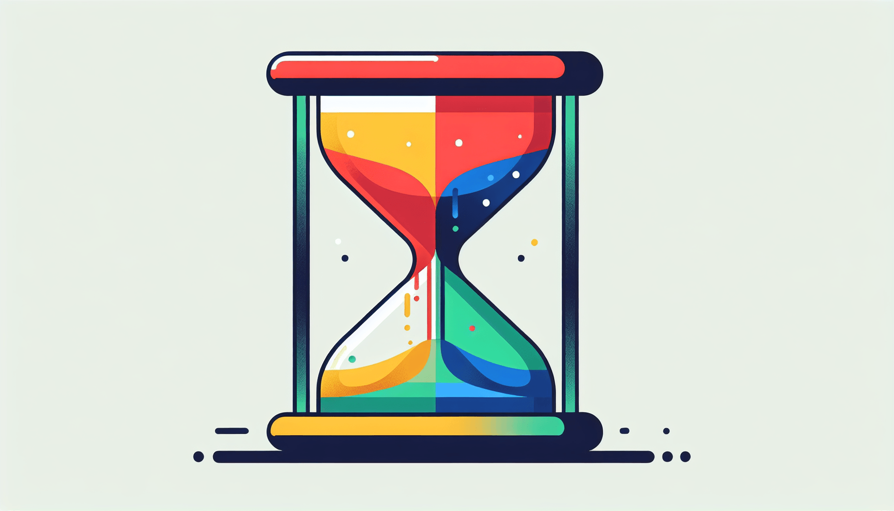 Turnover rate -> Hourglass in flat illustration style and white background, red #f47574, green #88c7a8, yellow #fcc44b, and blue #645bc8 colors.