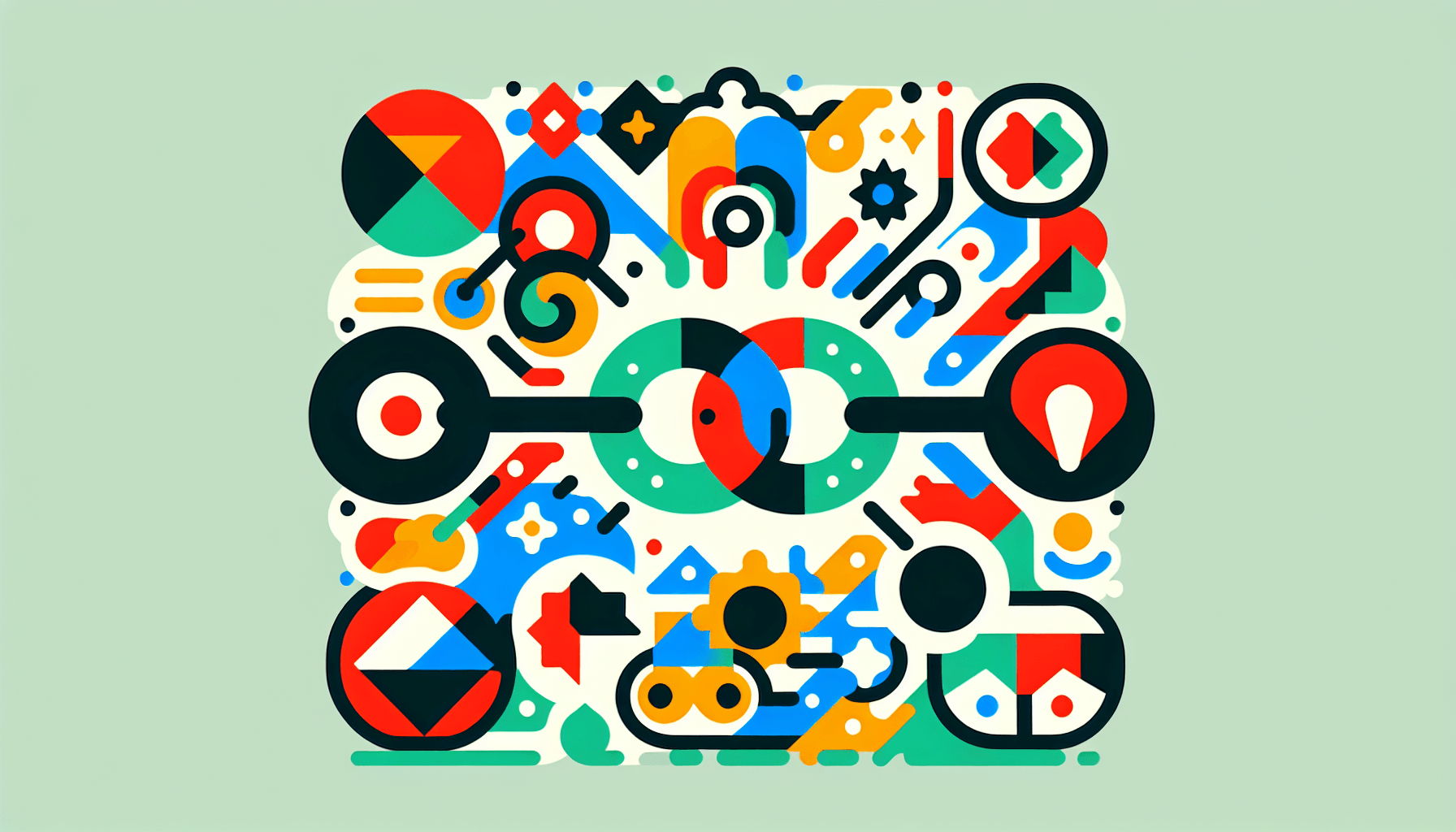 Affiliate -> Link in flat illustration style and white background, red #f47574, green #88c7a8, yellow #fcc44b, and blue #645bc8 colors.
