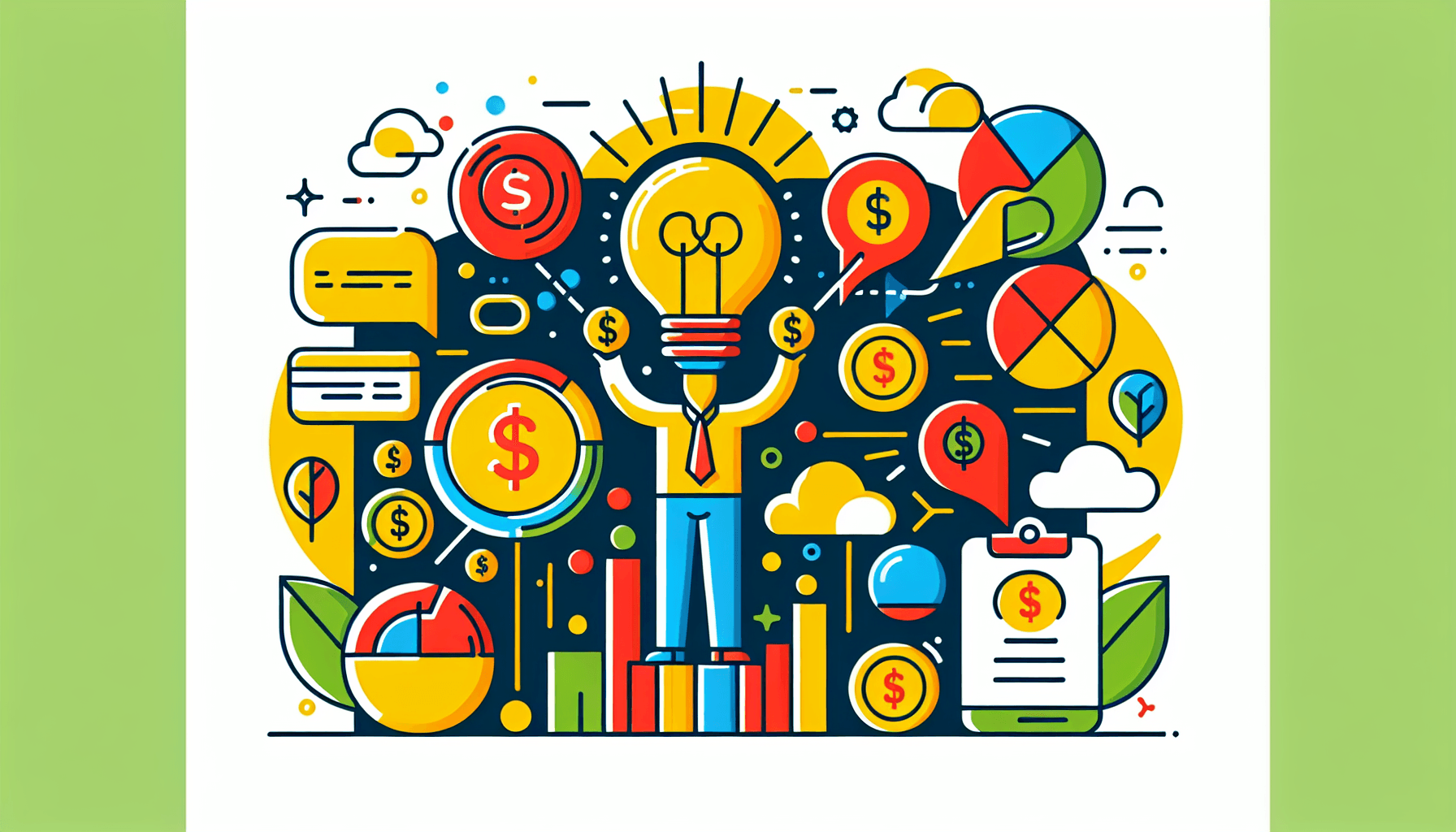 Value proposition in flat illustration style and white background, red #f47574, green #88c7a8, yellow #fcc44b, and blue #645bc8 colors.