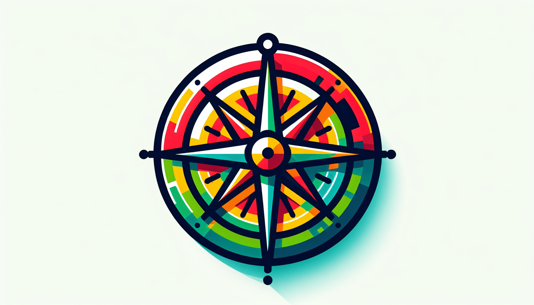 Compass in flat illustration style and white background, red #f47574, green #88c7a8, yellow #fcc44b, and blue #645bc8 colors.