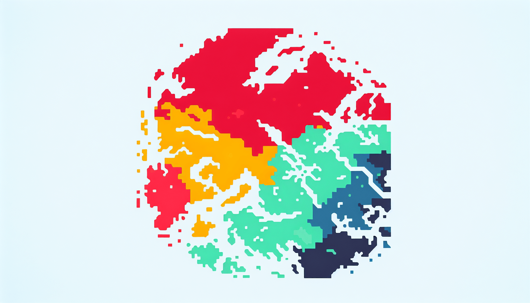 Map in flat illustration style and white background, red #f47574, green #88c7a8, yellow #fcc44b, and blue #645bc8 colors.
