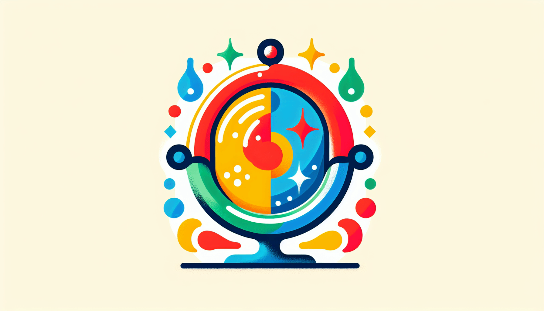 Behavior mirror in flat illustration style and white background, red #f47574, green #88c7a8, yellow #fcc44b, and blue #645bc8 colors.