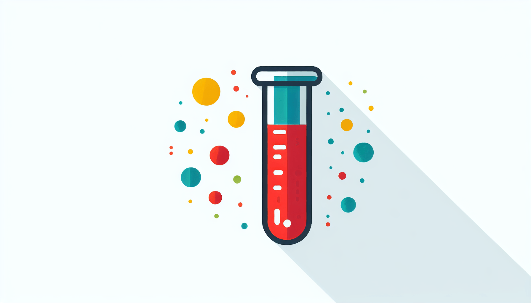 Biotechnology ventures -> Test tube in flat illustration style and white background, red #f47574, green #88c7a8, yellow #fcc44b, and blue #645bc8 colors.