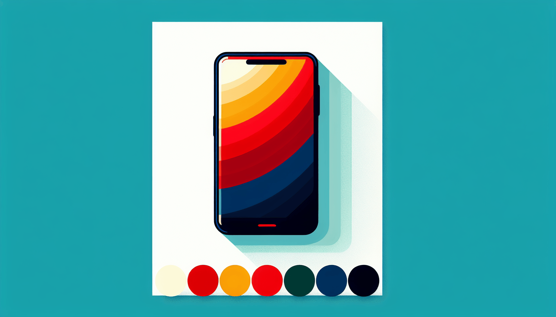 Technology -> Smartphone in flat illustration style and white background, red #f47574, green #88c7a8, yellow #fcc44b, and blue #645bc8 colors.