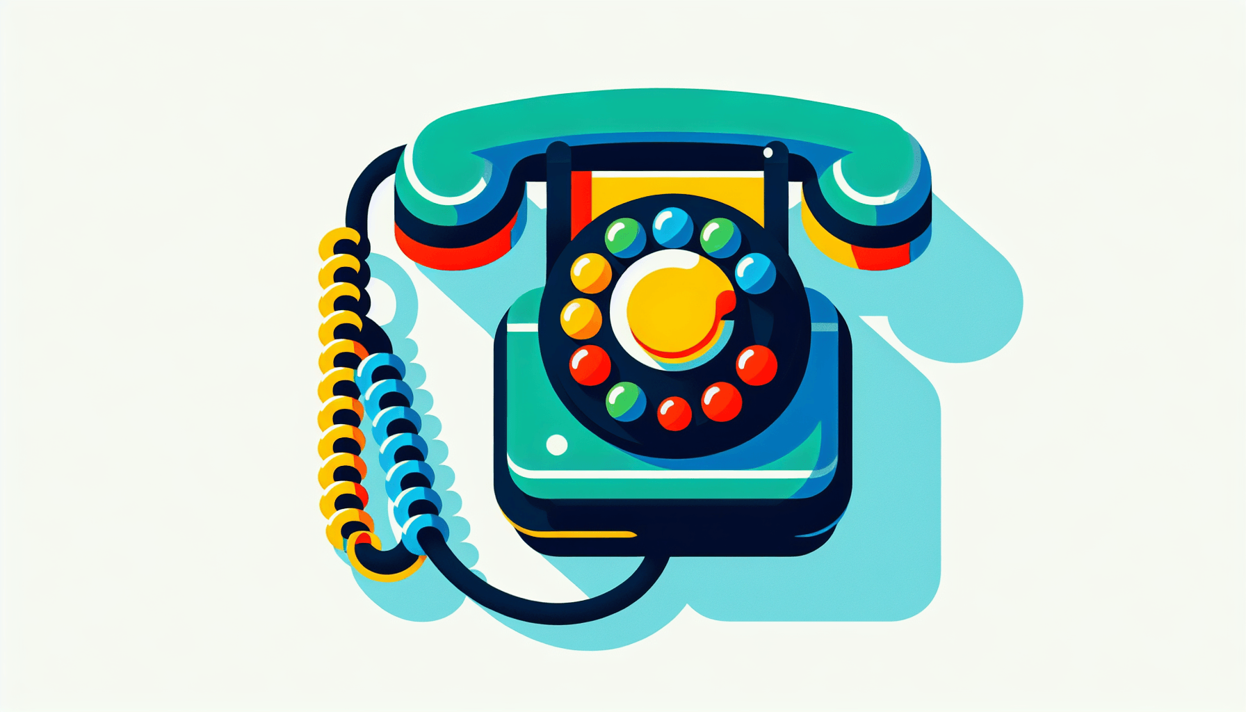 Outbound marketing -> Phone receiver in flat illustration style and white background, red #f47574, green #88c7a8, yellow #fcc44b, and blue #645bc8 colors.