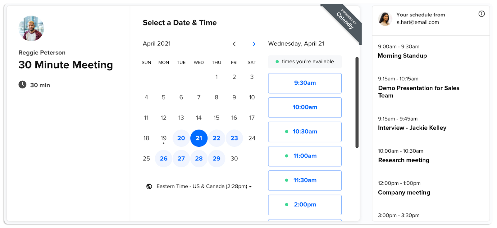 Interface of Calendly