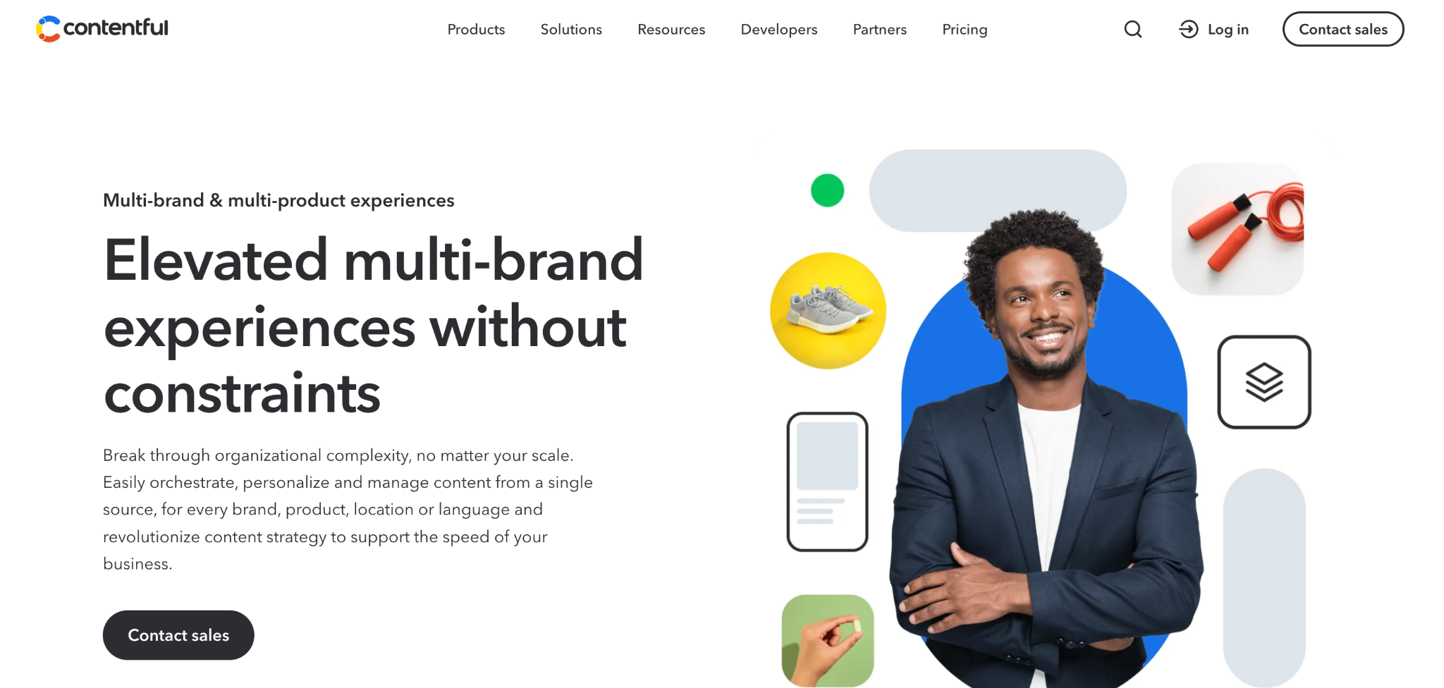 Contentful CMS interface promoting multi-brand content management, content orchestration, and personalized digital experiences