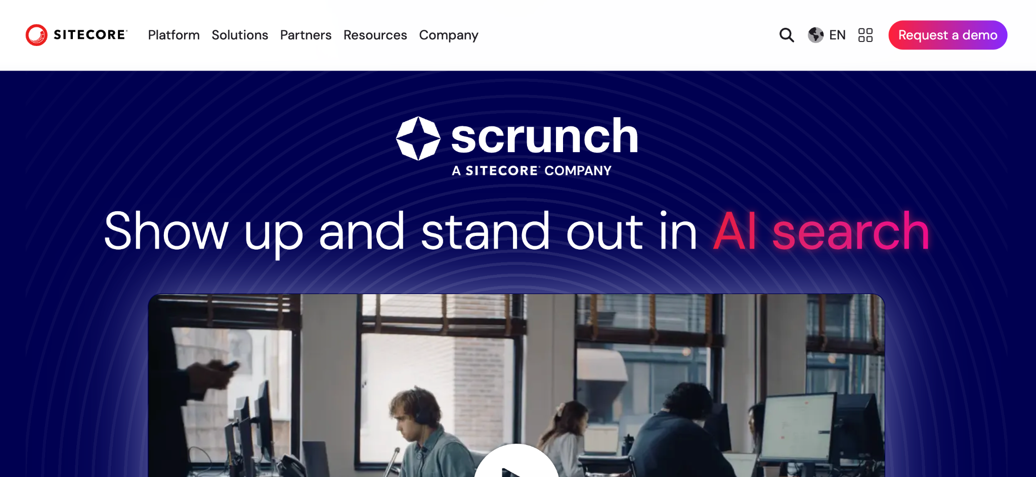 Sitecore digital experience platform showcasing AI-powered search, personalization, and customer experience capabilities